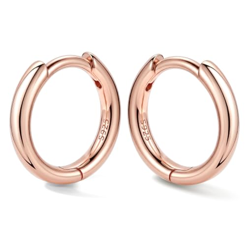 Bestyle Sterling Silver Small Hoop Earrings for Women, Hypoallergenic Silver/Black/Rose Gold/Gold Small Huggie Hoops Helix Cartilage Earring for Multiple Piercing Sleep, Size 8/10/12/14/16/18/20mm - color: Rose Gold-Sterling Silver, size: 8mm