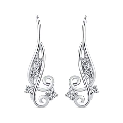 Trendy Scroll Swirl Wire Ear Pin Climbers Earrings For Women Teen AAA CZ Crawlers 14K Gold Plated .925 Sterling Silver