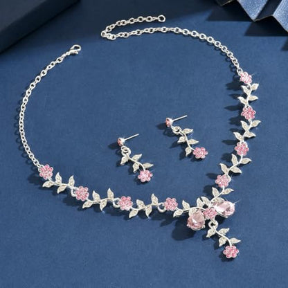 CSIYANJRY99 Silver Prom Jewelry Set Gold Wedding Jewelry Sets for Brides Necklace and Earring Bracelet Rhinestone Prom Party Costume Accessorie - color: Pink
