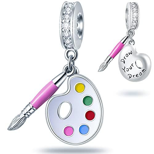 925 Sterling Silver Mothers Day Series Charms - Artist, Autism, Mother Daughter & Baby Foot Charms, Mom Crown & Nana Beads - Fits European Bracelet or Necklace - Gifts for Family, Lovers & Friends - color: Artist Palette and Paint Brush Charms