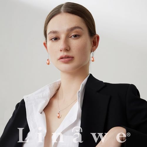 Linawe Crystal Jewelry Sets for Women, Imitation Diamond Pendant Necklace, Rhinestone Drop Dangle Earrings, Birthstone Cubic Zirconia Matching Wedding Jewelry, 14K Gold/Rose Gold/Silver Tones - color: Silver,Citrine,Nov