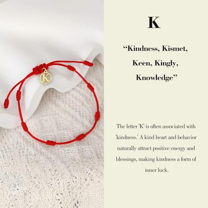 Red String Bracelet with Initial Letter and 7 Protective Knots – Adjustable Kabbalah Bracelet for Women & Men, Personalized Good Luck Charm for Positive Energy - color: K