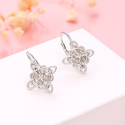 S925 Sterling Silver Celtic Knot Earrings for Women Irish Good Luck Drop Dangle Hook Earrings - style: Drop Leverback - Witch's Knot