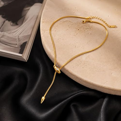 Roe Dolph Snake Chain Lariat Necklace for Women Gift Fashion Accessory Adjustable Y Necklace Sliding Bead Drop Pendant Gold Tone Silver Tone - color: A3：gold