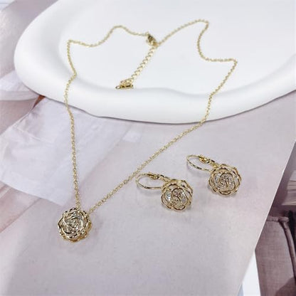 Rose Flower Jewelry Sets for Women Dainty Blooming Filigree Flower Austrian Crystal Choker Necklace Earring Set for Wedding Valentine Fashion Jewelry for Brides Bridesmai - color: Gold