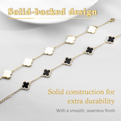 925 Sterling Silver Four Leaf Clover Bracelet – Real Silver Lucky Clover Jewelry for Women, Dainty Good Luck Gift for Her - color: Gold – Black Onyx