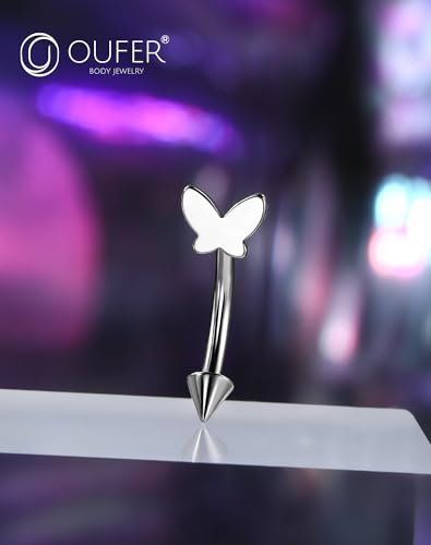 OUFER Rook Piercing Jewelry, G23 Solid Titanium Eyebrow Rings, Heart Vertical Labret Lip Jewelry, 16G Curved Barbells, Daith Rook Earrings for Women Men - color: Butterfly, size: 16G 8mm