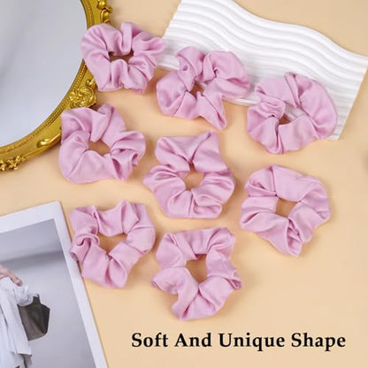 Satin Scrunchies for Women – 8PCS Pink Silk Hair Ties – No Crease, Frizz-Free, Gentle Elastic Hair Bands for Thick & Thin Hair, Soft & Stylish Hair Accessories Gifts - color: Large-Pink