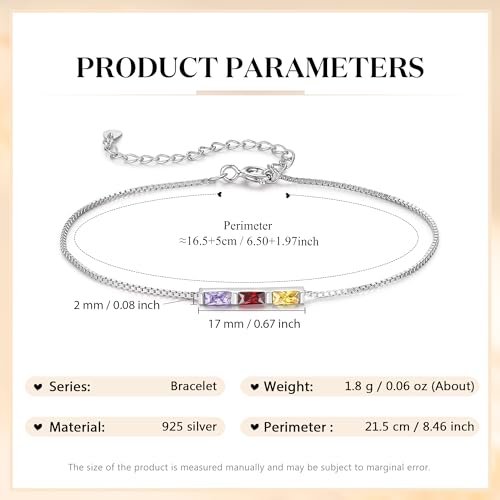 Sterling Silver Personalized 1-6 Birthstone Bracelet for Women Mothers Day Bracelet for Mom Daughter Custom Dainty Jewelry for Christmas Birthday Gift Ideas - style: Silver-3 stones