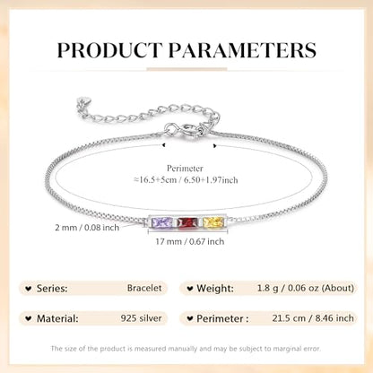 Sterling Silver Personalized 1-6 Birthstone Bracelet for Women Mothers Day Bracelet for Mom Daughter Custom Dainty Jewelry for Christmas Birthday Gift Ideas - style: Silver-3 stones
