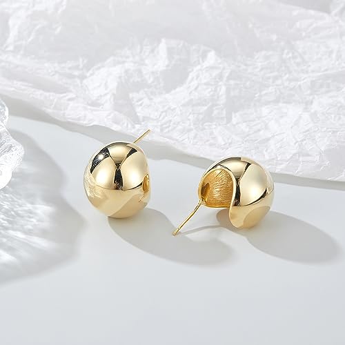 Gold Stud Earrings for Women, Trendy Geometric 14K Gold Plated CZ Crystal Stud Lightweight Hypoallergenic Jewelry for Her - color: Gold Hoop