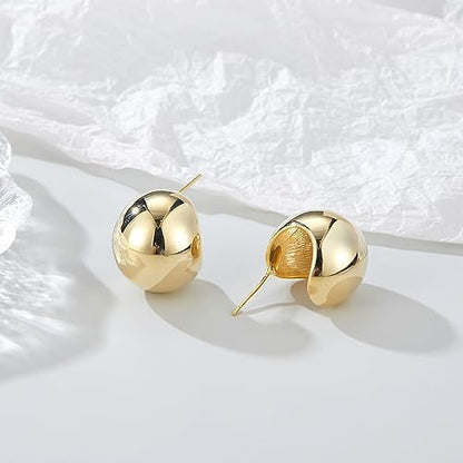 Gold Stud Earrings for Women, Trendy Geometric 14K Gold Plated CZ Crystal Stud Lightweight Hypoallergenic Jewelry for Her - color: Gold Hoop