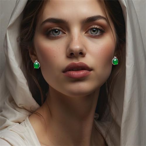 Jade Oval Stud Earrings for Women Good Luck Handmade Earrings Dainty Green Birthstone Crystal Earrings Unique Minimalism Jewelry Gift for Birthday Anniversary - color: Green