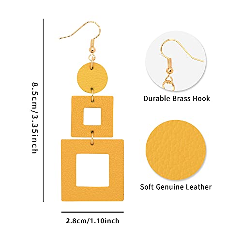 KINIVA Leather Dangle Earrings for Women Trendy, Lightweight Leaf Circle Lightning Earrings Drop, Jewelry Gifts for Women - color: 38 Yellow