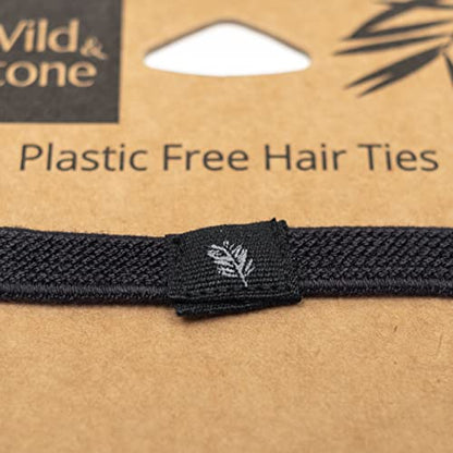 Wild & Stone | Pack of 6 Hair Bands | 100% Biodegradable and Plastic-Free Elastic Hair Ties | 100% Organic Cotton and Natural Plant-Based Rubber | No Crease Ponytail Holder (Black) - color: Black