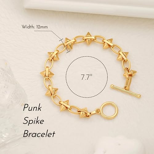 PEARLADA 18k Gold Plated Chain Layerd Bracelet Coin Charm Toggle Bracelet Trendy Cubic Zirconia Jewelry - color: Spike