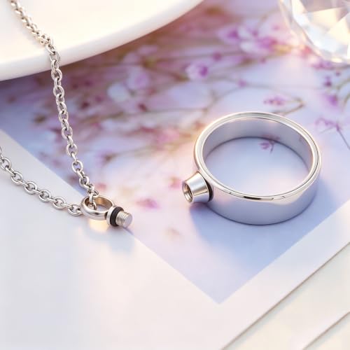 SIYUU Floating Glass Locket Urn Necklaces for Ashes Stainless Steel Cremation Jewelry Memorial Ashes Holder Keepsake Funeral Jewelry - color: Circle