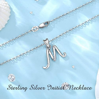 EUDORA Sterling Silver Initial Necklaces for Women, Classic 26 Letter Neckless Gifts for Girls, Sister, Mother Daughter, 18 inch Chain - style: M