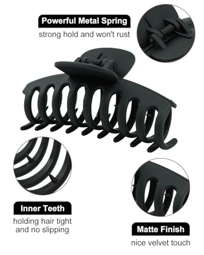Medium Hair Claw Clips for Thin and Medium Thick Hair, Strong Hold Hair Clips for Fine Hair, Non-slip Cute Claw Clips for Women and Girls, Extra Lightweight Matte Jaw clips (Black) - color: Black