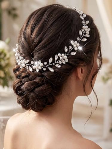 Asooll Bridal Hair Vine Silver Wedding Hair Accessories Rhinestone Headpiece for Women
