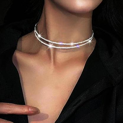 JEAIRTS Rhinestone Choker Necklace Silver Diamond Chain Jewerly for Women | Sparkly Multi-row Crystal Chokers Women's Wedding Prom Formal Jewelry Accessories - color: Style 11