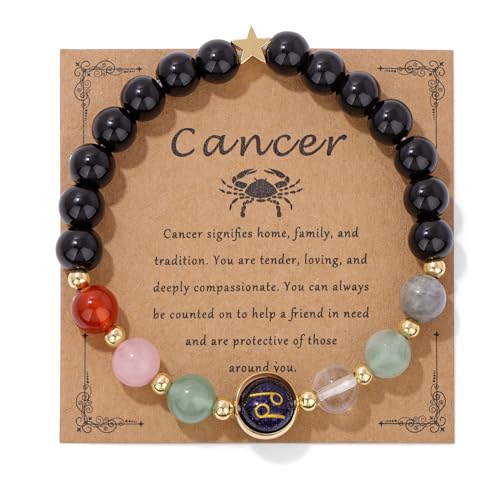 Zodiac Bracelets for Women 12 Constellations Healing Crystal Stone Beads Bracelet Birthday Zodiac Gifts Horoscope Spiritual Bracelet - color: Cancer