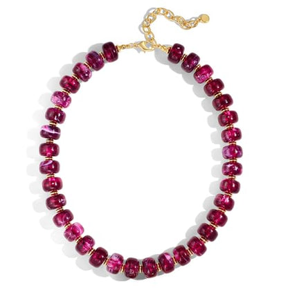 Chunky Colorful Choker Necklace for Women - Summer Beach Round Resin Beads Necklace, Trendy Statement Summer Beach Jewelry Birthday Gifts for Vacation Holiday - color: 14mm Purple Beads