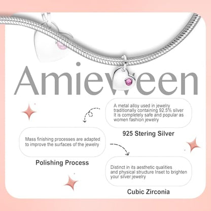 Birthstone Charm, Heart Charm Pendant Dangle with CZ, for Anniversary Birthday Mothers Valentines Day Christmas Graduation, for Yourself Family Mom Friend Girlfriend Sister Grandma - style: Oct.