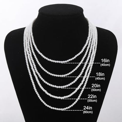 MJartoria Pearl Necklace for Men | Women, 16''-24'' Pearl Necklaces, 4mm/6mm/8mm White Faux Pearl Choker Necklace Trendy Jewelry Gifts for Women Men - size: 16 inches, style: 4mm