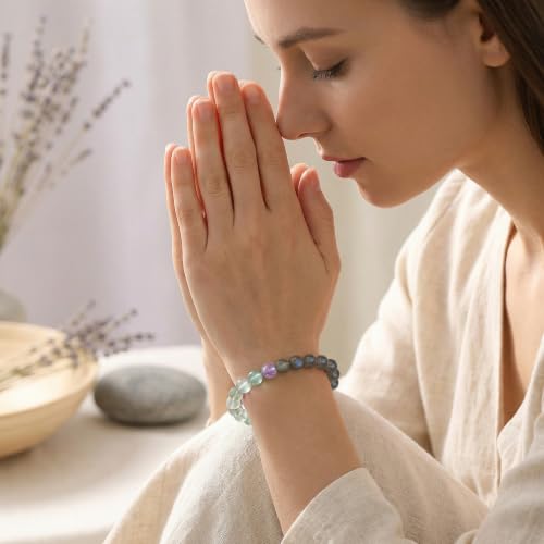 Bivei Protection Crystal Healing Bracelet | 8MM Strength Bracelet Spiritual Stretch Beaded Jewelry for Women Men Gift - color: Healing Prayers, size: Medium 6.8-7.3 inch