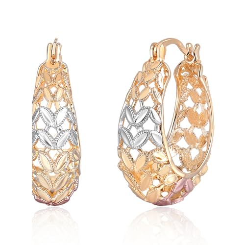 Gold/Silver Hoop Earrings For Women Trendy,Chunky/Big/Thin/Medium/Oval/Thick/Twist Multi-Colored Zirconia Dangle Huggie Rainbow CZ Amber Resin Hoops, Lightweight Birhtday Fashion Jewelry Gift. - color: A17 ( Hand-painted Colorful Leaf Pattern Hoops)