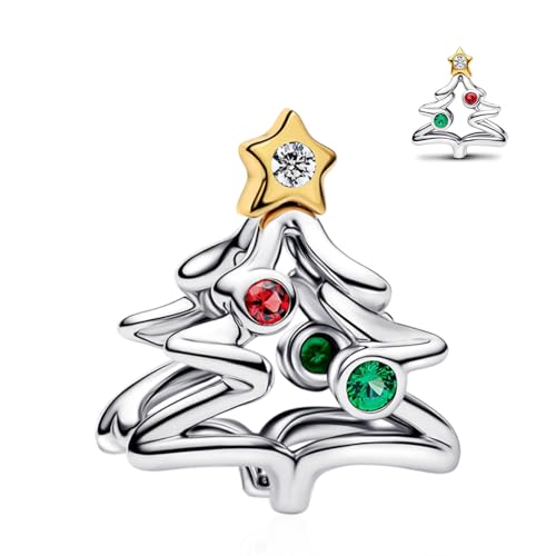 MITSOKU 925 Sterling Silver Charms for Bracelets Necklaces Animal prototype Pendant Safety Chain Dangle Pendants Beads Christmas Day Charms Jewelry Gift for Women - style: 7-Gem Christmas Tree