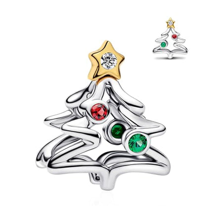 MITSOKU 925 Sterling Silver Charms for Bracelets Necklaces Animal prototype Pendant Safety Chain Dangle Pendants Beads Christmas Day Charms Jewelry Gift for Women - style: 7-Gem Christmas Tree
