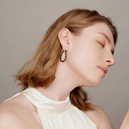 14K Gold Plated Hoop Earrings 925 Sterling Silver Post Earring for Women - color: Black