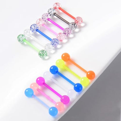 FORUBUS Colorful Tongue Rings Nipple Rings for Women Body Piercing Jewelry 14G 16mm Pierced Barbells Body Jewelry 50Pcs/30Pcs/20Pcs Pack - color: E-16pcs glow