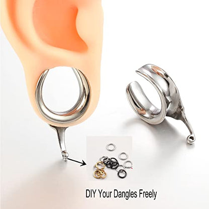 (6mm 2g DIY Ear Saddle Tunnel Plugs Piercing Stretchers Black Gold Silver Hypoallergenic 316 Stainless Steel Ear Gauges Dangle Accessories Expander Fashion Body Jewelry 2PCS - color: Silver, size: 16mm