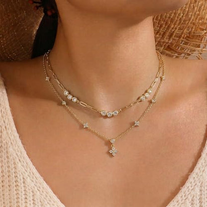 Coolkin 3 PCS Women Gifts Layered Gold Necklace for Women,14K Gold Plated Dainty CZ Pendant Layering Gold Necklaces Set Chain Choker Cubic Zirconia Necklace Trendy Jewelry Gifts - style: Clover CZ