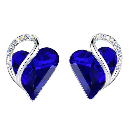 Infinity Love Heart Stud Earrings for Women, Birthstone and Healing Stone, Gifts for Mom, Wife, and Her, Silver Plated - color: 09b-September-Healing Stone for Wisdom-Cobalt Blue