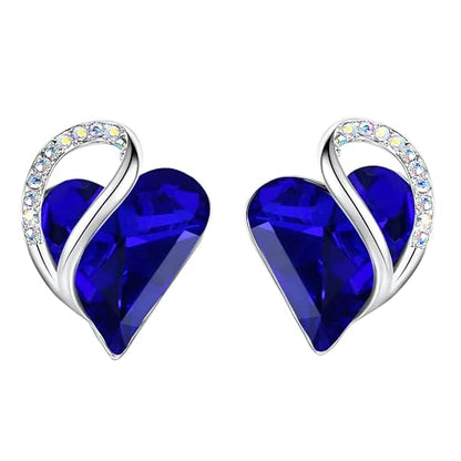 Infinity Love Heart Stud Earrings for Women, Birthstone and Healing Stone, Gifts for Mom, Wife, and Her, Silver Plated - color: 09b-September-Healing Stone for Wisdom-Cobalt Blue