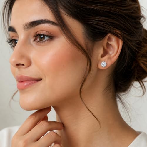 LeCalla 925 Sterling Silver Cubic Zirconia Stud Earrings for Women | Classic CZ Silver Earrings Jewelry | Birthday Anniversary Valentine’s Day Gift for Her, Wife, Mom - color: Flower Cluster CZ