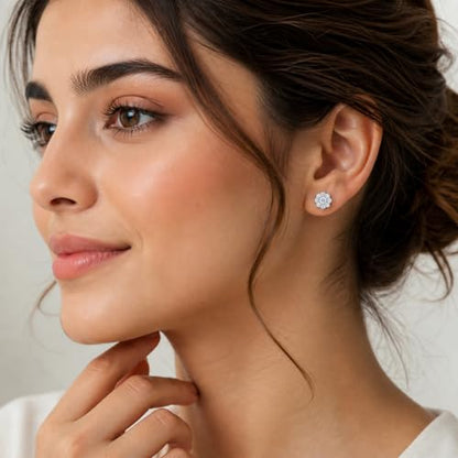 LeCalla 925 Sterling Silver Cubic Zirconia Stud Earrings for Women | Classic CZ Silver Earrings Jewelry | Birthday Anniversary Valentine’s Day Gift for Her, Wife, Mom - color: Flower Cluster CZ