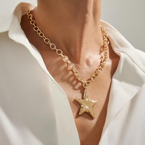 Big Star Necklace Chunky Necklace for Women Boho Thick Chain Statement Necklace Trendy Large Star Pendant Necklace Bold Vintage Chunky Jewelry - style: Style G