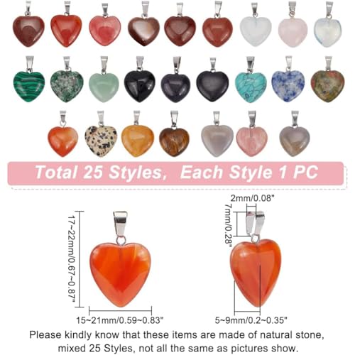PH PandaHall 25pcs Heart Stone Charms, Crystal Chakra Stone Pendant Love Heart Shape Quartz Gemstone Charms Pendants for Valentine's Day Mother Wedding Birthday Necklace Jewelry Making Keychain - color: 2 Sizes Heart -25pcs