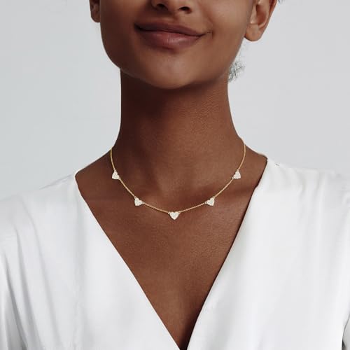 Luxval Diamond Pendant Gold Necklace for Women，Dainty 18k Gold Plated Choker Necklaces Simple Gold Jewelry Gifts for Women - color: Gold-5 CZ heart
