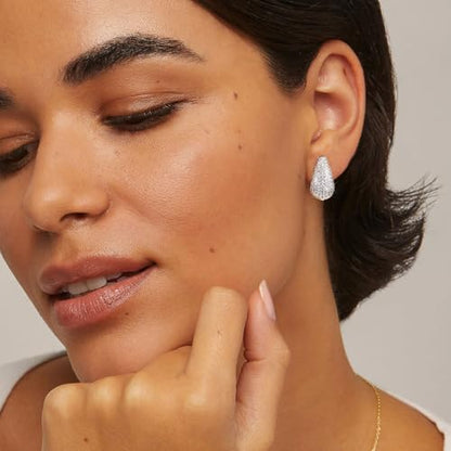 CZ Huggie Hoop Earrings for Women | Sparkly Cubic Zirconia, Small Hoop, Lightweight, Everyday Fashion Jewelry - color: Teardrop Pave CZ - Silver