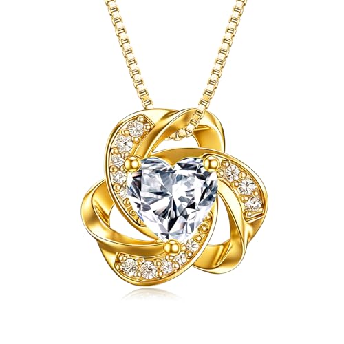 Midari 18K Gold Love Knot Necklace Love Knot Pendant Necklace with 12 Months Birthstones I Love You Forever Jewelry Gifts for Women Mom Her - color: 04-April