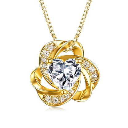 Midari 18K Gold Love Knot Necklace Love Knot Pendant Necklace with 12 Months Birthstones I Love You Forever Jewelry Gifts for Women Mom Her - color: 04-April