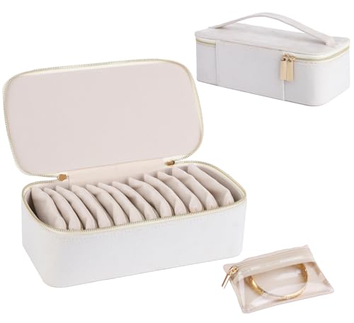 HofferRuffer Jewelry Box Organizer for Women Girls, Travel Jewelry Case with 12 Portable Zipper Bags, Jewelry Storage Ideal for Travel & Home Organization (12pcs-CreamWhite Velvet) - color: 12pcs-CreamWhite Velvet