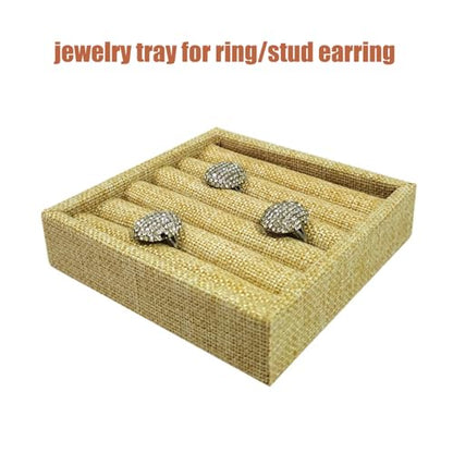 SCIKHETF Velvet Ring Earrings Studs organizer Tray Small Ring Insert Display Tray 5 Slots Stackable (Linen) - color: Linen