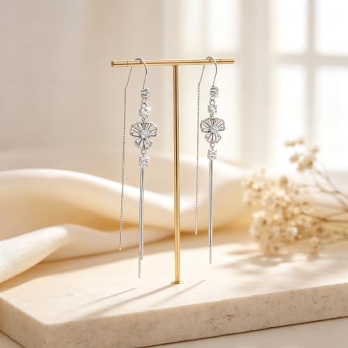 Silver Dangle Earrings Women Dangling Drop Bridesmaid Wedding Prom Jewelry - color: Silver flower